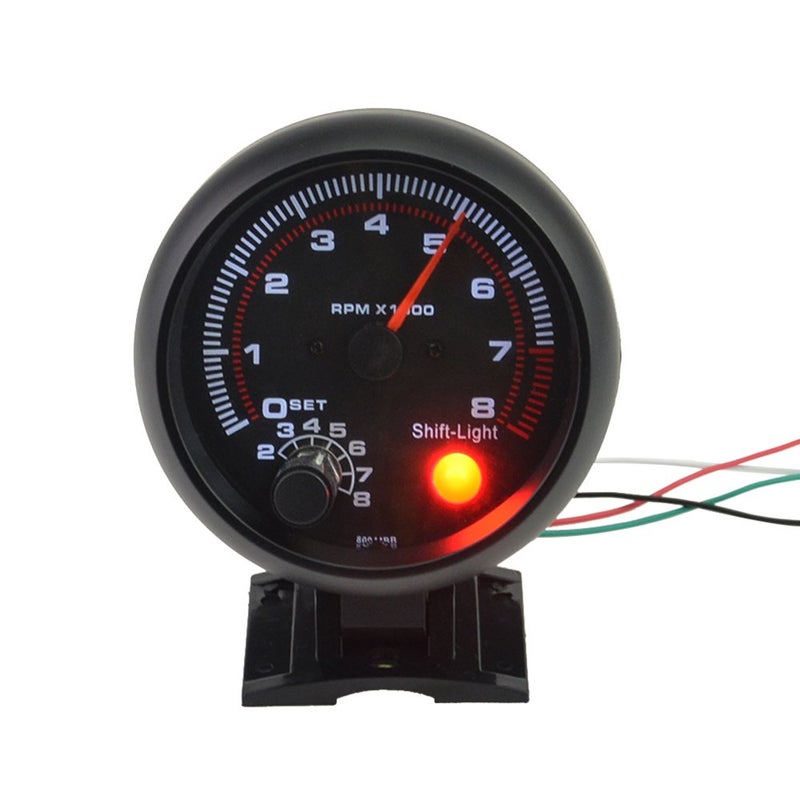 Carrfan- 3.75" Car Universal Black Tachometer Gauge White Inter Shift Light 0-8000 RPM, Only for 12V Petrol Vehicles - Image 1